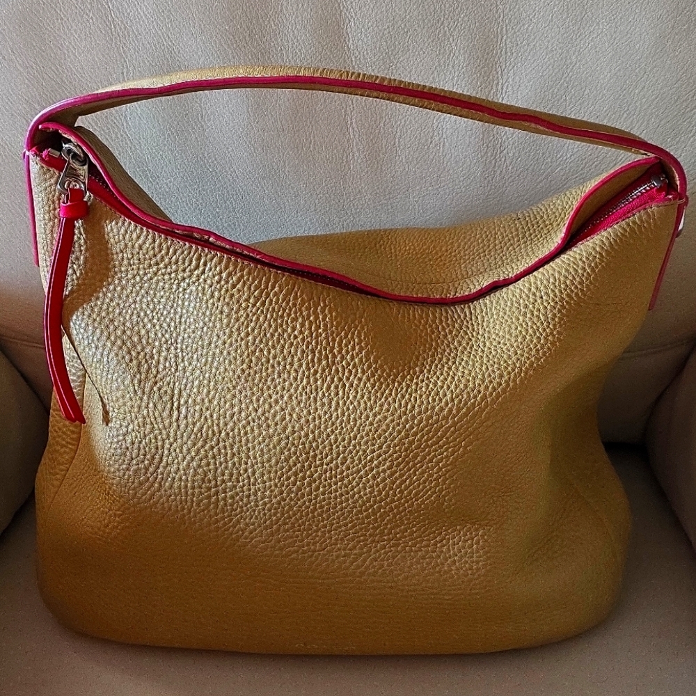 EUC: COACH BLEEKER SULLIVAN HOBO (EDGEPAINT CAMEL/PINK) LEATHER HANDBAG: